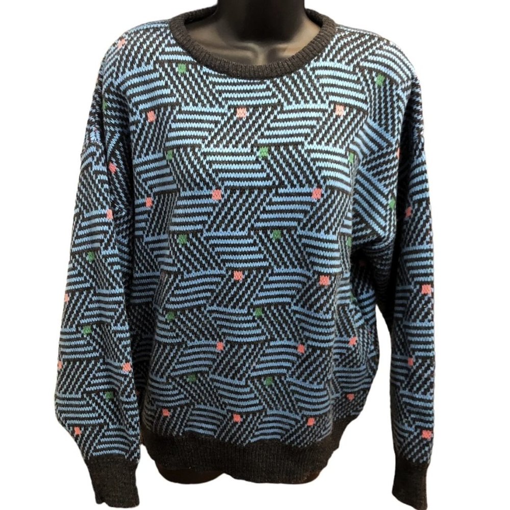 Aitch Vintage Womens Sz Small Crewneck AOP Geometric Sweater Y2K 90s Colorful